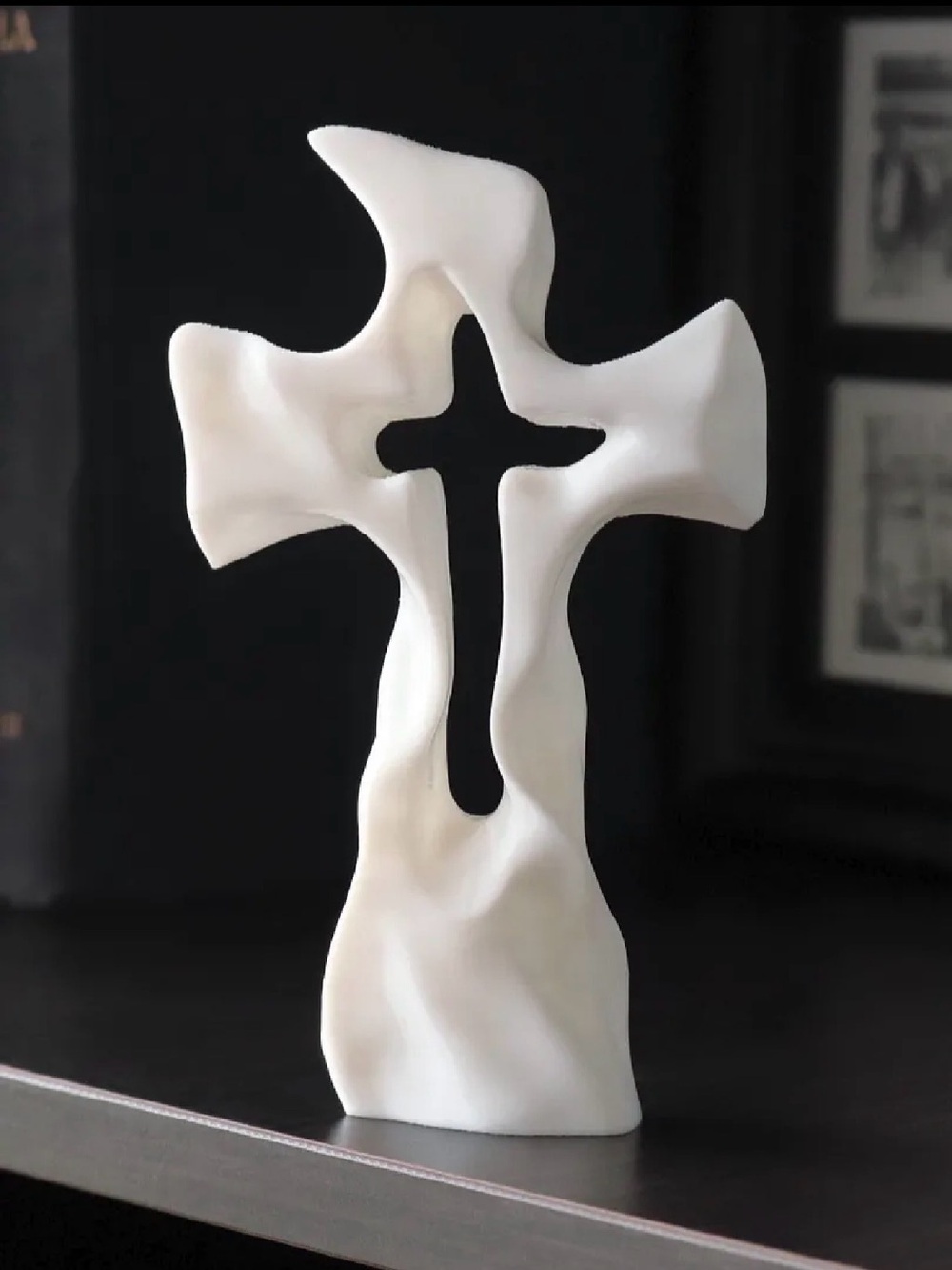 White Abstract Cross Sculpture - Home Art